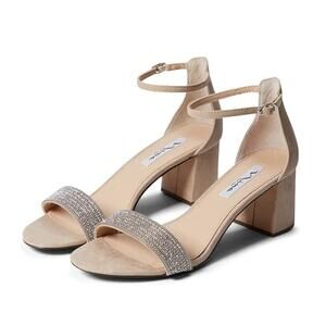 Nina Eloise Suede Kitten Heels 7.5 NWOT Tan Jewel Embellished Pumps Sandals